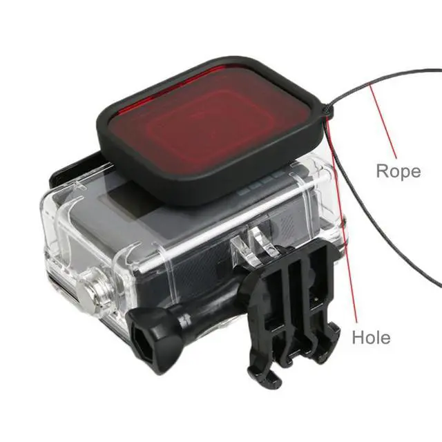 Alt view image 4 of 7 - For GoPro HERO5 30m Waterproof PC & ABS Housing Protective Case + Camera Lens Red Quadrate Filter with Buckle Basic Mount & Long Screw & Anti-lost Hand Strap