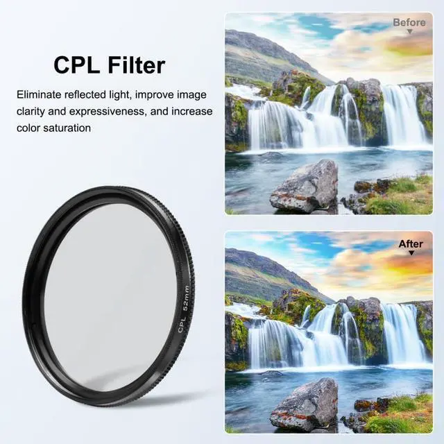 Alt view image 5 of 7 - PULUZ 52mm CPL + UV Lens Filter with Adapter Ring for GoPro HERO12 Black /11 Black /11 Black Mini /10 Black /9 Black