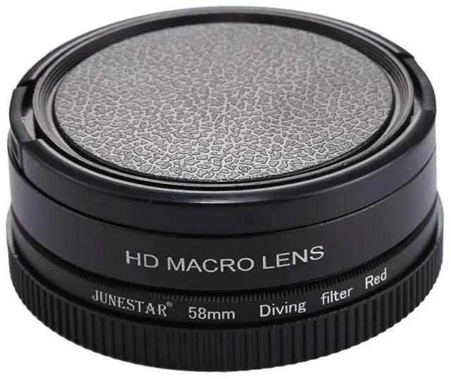 Alt view image 3 of 7 - JSR 58mm 16X Macro Lens + Red Diving Lens Filter with Lens Cover + Lens Filter Ring Adapter + String + Cleaning Cloth for GoPro HERO6 /5 Dive Housing