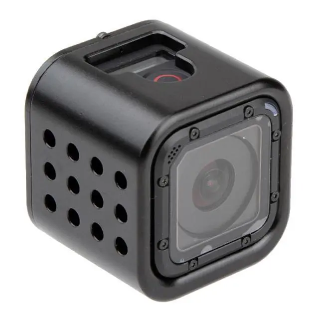 Alt view image 3 of 7 - Housing Shell CNC Aluminum Alloy Protective Cage with Insurance Back Cover for GoPro HERO5 Session /HERO4 Session /HERO Session (Green)