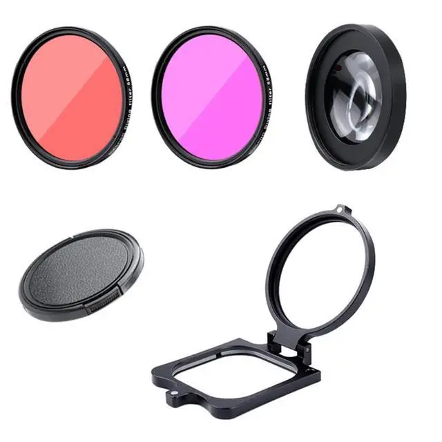 Alt view image 2 of 7 - RUIGPRO for GoPro HERO8 58mm 16X Macro Lens + Red/Purple Diving Lens Filter + Dive Housing Waterproof Case Kits with Filter Adapter Ring & Lens Cap