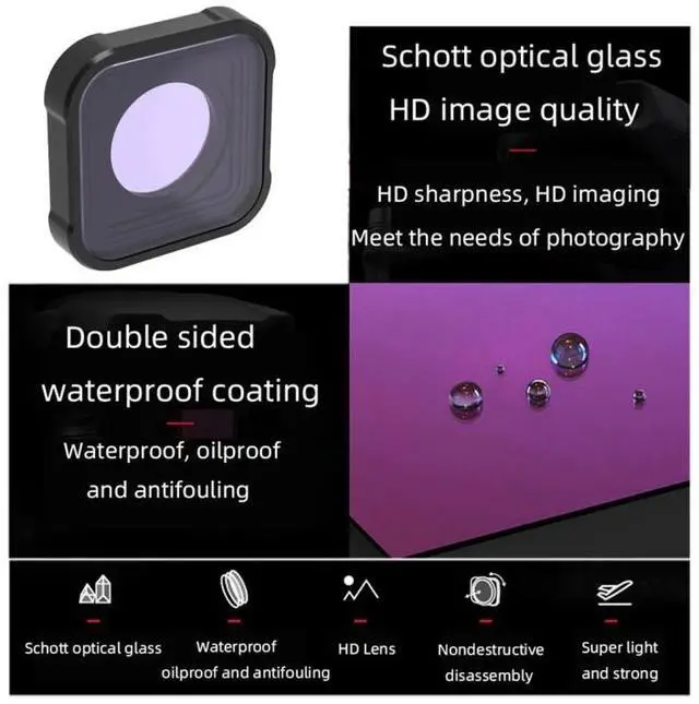 Alt view image 4 of 7 - JSR KB Series Diving (Red Magenta Pink) Color Lens Filter for GoPro HERO13 Black /12 Black /11 Black /10 Black /9 Black
