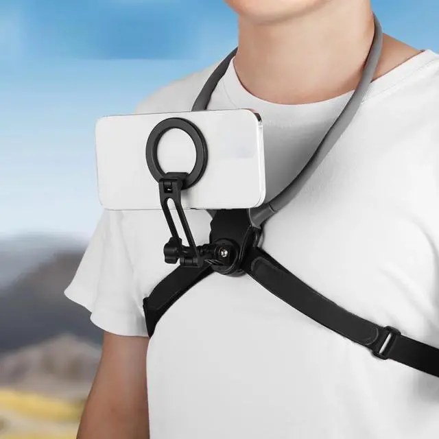 Alt view image 2 of 7 - Adjustable Magnetic Neck Mount Phone Holder Quick-Release Chest Strap POV Mount For Sports & Vlogging (Black)