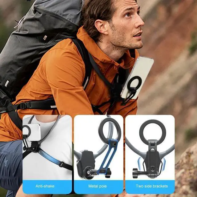 Alt view image 4 of 7 - Adjustable Magnetic Neck Mount Phone Holder Quick-Release Chest Strap POV Mount For Sports & Vlogging (Black)