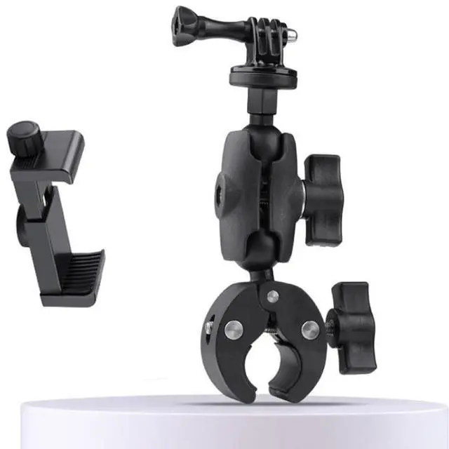 Main image of 360 Rotation Adjustable Action Camera Bike Motorcycle Handlebar Holder with Phone Clamp (Black)