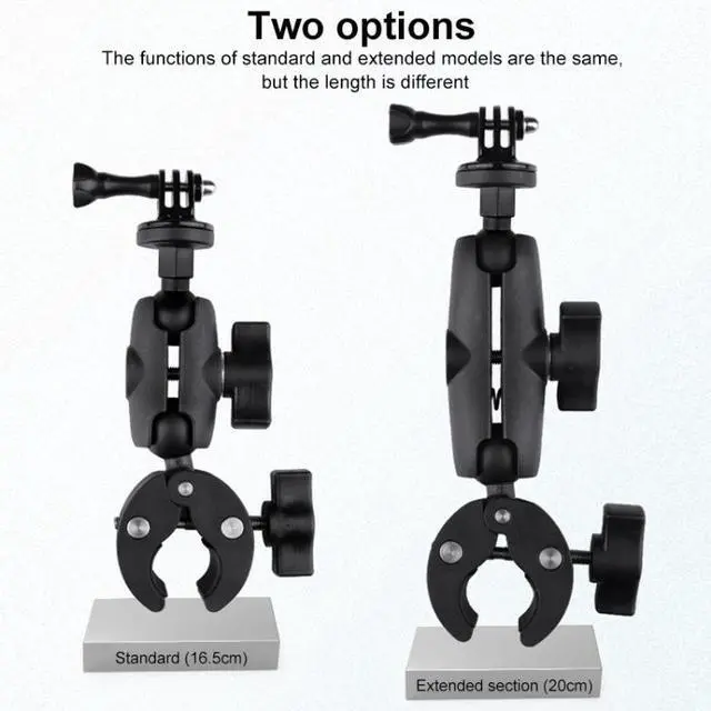 Alt view image 2 of 7 - 360 Rotation Adjustable Action Camera Bike Motorcycle Handlebar Holder with Phone Clamp (Black)