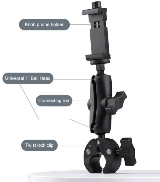 Alt view image 3 of 7 - 360 Rotation Adjustable Action Camera Bike Motorcycle Handlebar Holder with Phone Clamp (Black)