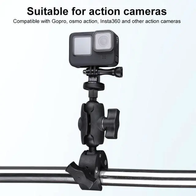Alt view image 5 of 7 - 360 Rotation Adjustable Action Camera Bike Motorcycle Handlebar Holder with Phone Clamp (Black)