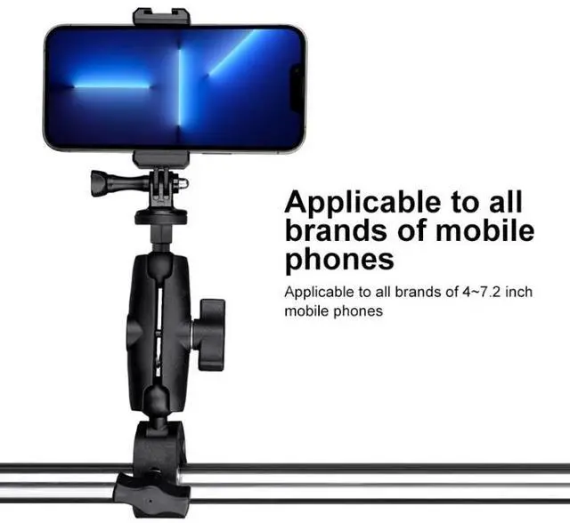 Alt view image 6 of 7 - 360 Rotation Adjustable Action Camera Bike Motorcycle Handlebar Holder with Phone Clamp (Black)
