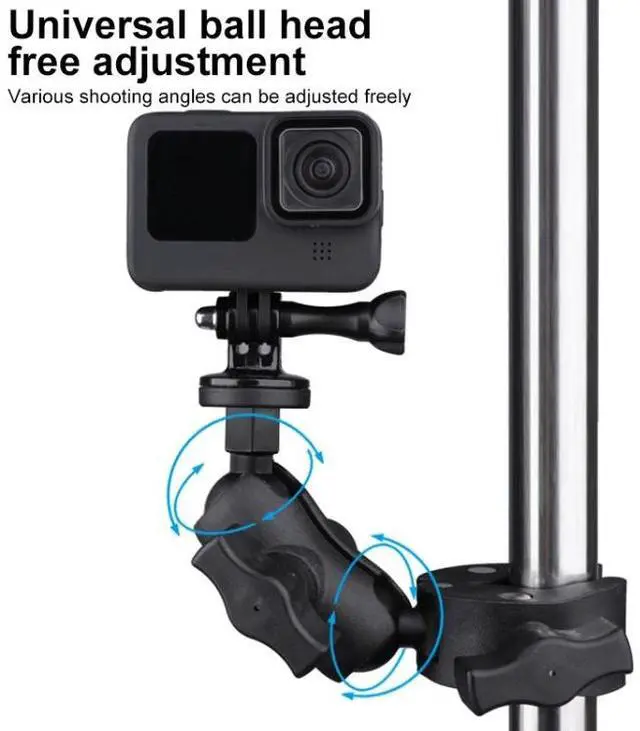 Alt view image 7 of 7 - 360 Rotation Adjustable Action Camera Bike Motorcycle Handlebar Holder with Phone Clamp (Black)