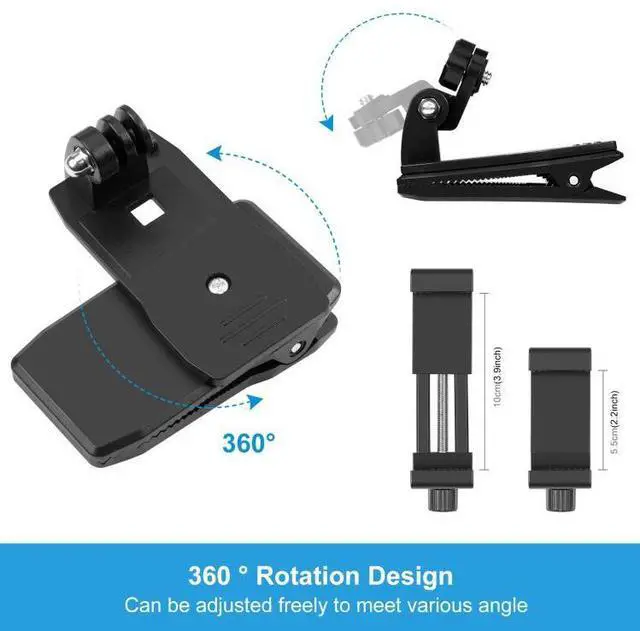 Alt view image 3 of 7 - PULUZ 4 in 1 360 Degree Rotating Backpack Hat QR Clip Rec-mounts with Phone Clamp Kit