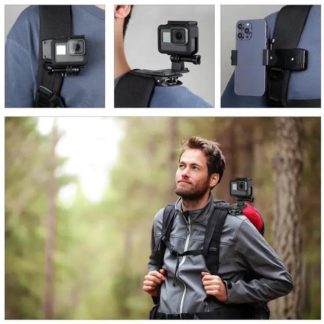 Alt view image 6 of 7 - PULUZ 4 in 1 360 Degree Rotating Backpack Hat QR Clip Rec-mounts with Phone Clamp Kit
