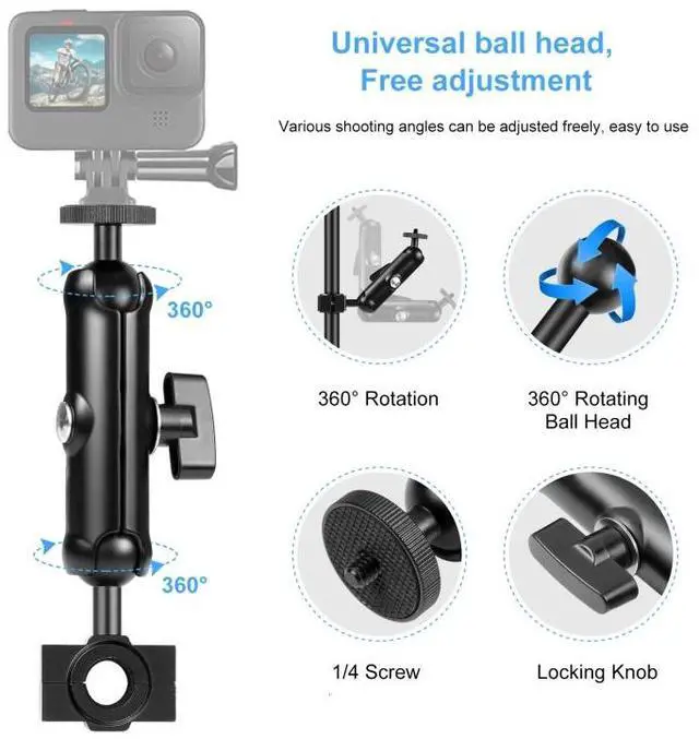 Alt view image 4 of 7 - PULUZ Motorcycle Holder Rearview Mirror Fixed Mount for GoPro and Other Action Cameras (Black)