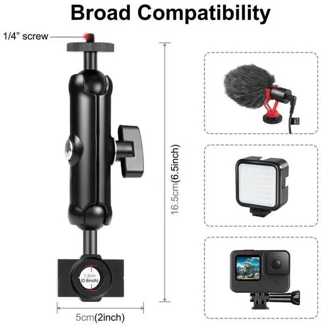 Alt view image 2 of 7 - PULUZ Motorcycle Holder Rearview Mirror Fixed Mount for GoPro and Other Action Cameras (Black)