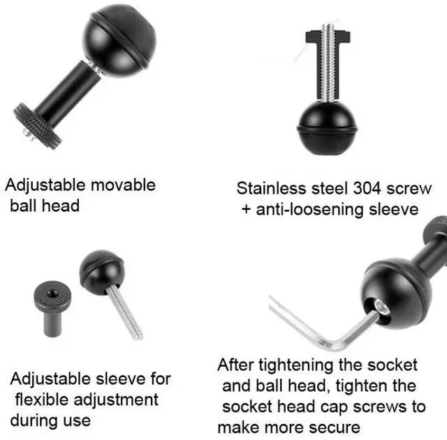 Alt view image 4 of 6 - Ball Head Adapter Adjustable Screw Fixed Mount Camera Underwater Diving Photography Lights Bracket (1/4 Inch Red)