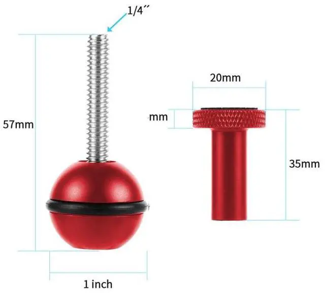 Alt view image 6 of 6 - Ball Head Adapter Adjustable Screw Fixed Mount Camera Underwater Diving Photography Lights Bracket (1/4 Inch Red)