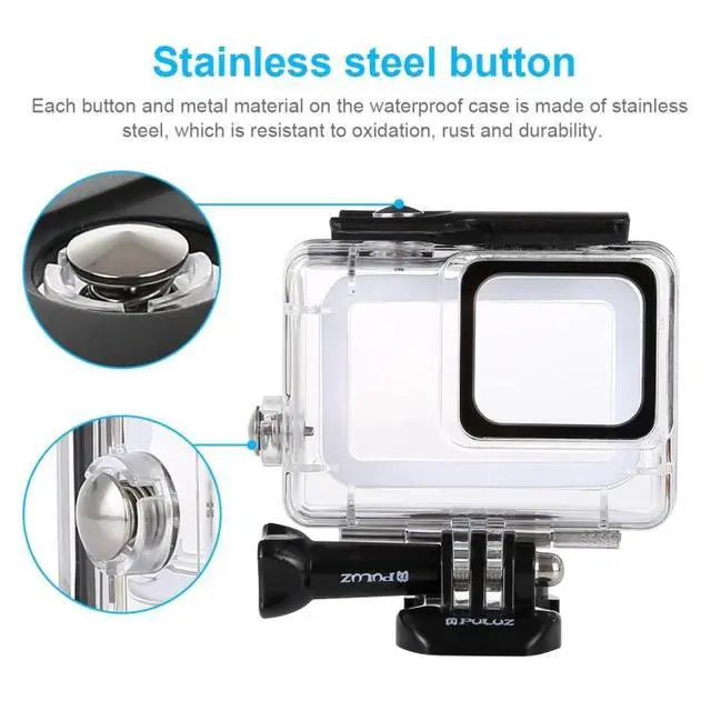 Alt view image 7 of 7 - PULUZ 45m Underwater Waterproof Housing Diving Case for GoPro HERO7 Silver / HERO7 White, with Buckle Basic Mount & Screw (Transparent)