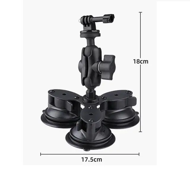 Alt view image 2 of 7 - Triangle Suction Cup Mount Holder with Tripod Adapter & Steel Tether & Safety Buckle (Black)