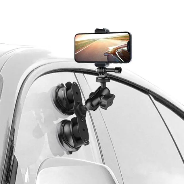 Alt view image 6 of 7 - Triangle Suction Cup Mount Holder with Tripod Adapter & Steel Tether & Safety Buckle (Black)