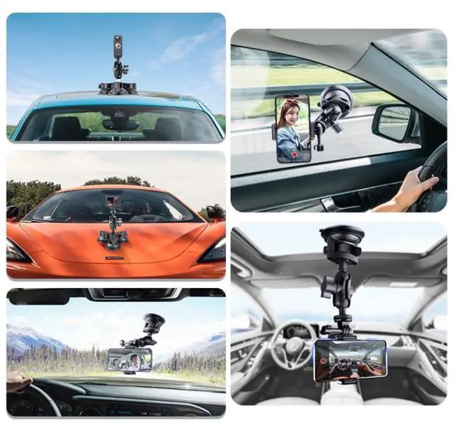 Alt view image 7 of 7 - Triangle Suction Cup Mount Holder with Tripod Adapter & Steel Tether & Safety Buckle (Black)