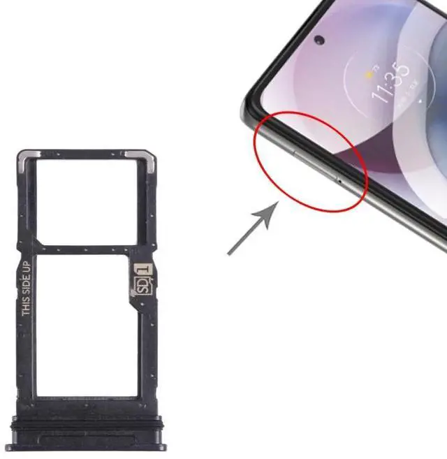 Alt view image 4 of 4 - For Motorola One 5G Ace SIM Card Tray + Micro SD Card Tray (Black)