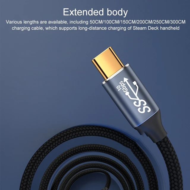 Alt view image 3 of 4 - For Steam Deck Gen2 100W USB-C/Type-C Male to USB-C/Type-C Male Stereo Curved Data Cable, Length:3m 3m