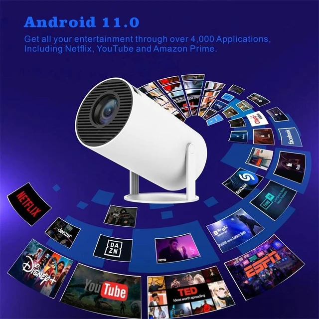 Alt view image 7 of 7 - HY300 Smart Projector Android 11.0 System 120 Lumen Portable Projector US Plug