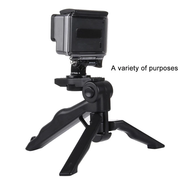 Alt view image 4 of 7 - PULUZ Grip Folding Tripod Mount with Adapter & Screws for GoPro, Insta360, DJI and Other Action Cameras, Load Max: 2kg(Black)