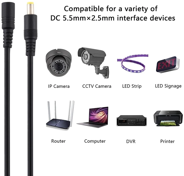 Alt view image 5 of 5 - 8A 5.5 x 2.5mm Female to Male DC Power Extension Cable, Cable Length:1m 1m (Black)