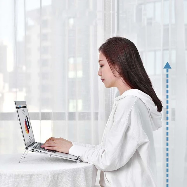 Alt view image 7 of 7 - Metal Laptop Stand Computer Cooling Folding Mini Flat Raised Bracket (Gray)
