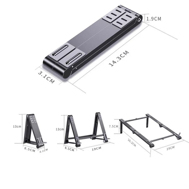 Alt view image 2 of 7 - Metal Laptop Stand Computer Cooling Folding Mini Flat Raised Bracket (Gray)