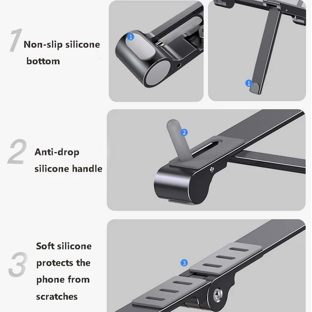 Alt view image 5 of 7 - Metal Laptop Stand Computer Cooling Folding Mini Flat Raised Bracket (Gray)