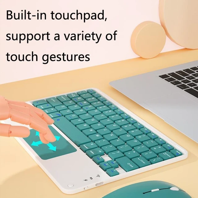 Alt view image 3 of 5 - 871 9.7 Inch Portable Tablet Bluetooth Keyboard With Touchpad + Mouse Set for iPad(Pink + Mouse) (Yellow + Mouse)