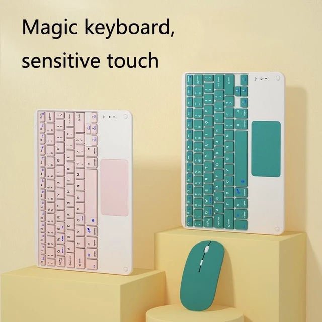 Alt view image 4 of 5 - 871 9.7 Inch Portable Tablet Bluetooth Keyboard With Touchpad + Mouse Set for iPad(Pink + Mouse) (Yellow + Mouse)