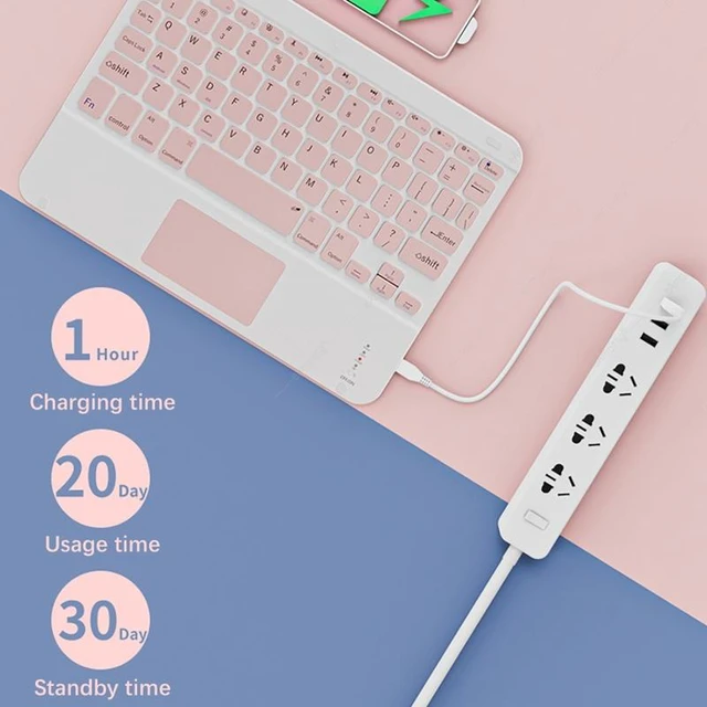 Alt view image 5 of 5 - 871 9.7 Inch Portable Tablet Bluetooth Keyboard With Touchpad + Mouse Set for iPad(Pink + Mouse) (Yellow + Mouse)