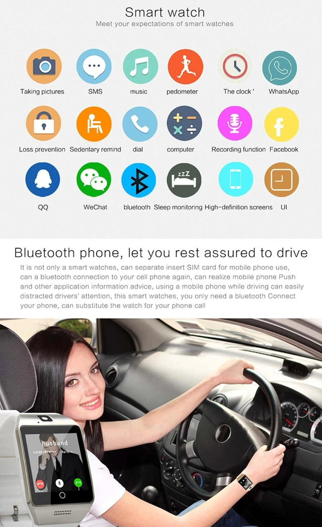 Alt view image 6 of 7 - Q18S 1.54 inch IPS Screen MTK6260A Bluetooth 3.0 Smart Watch Phone, Pedometer / Sedentary Reminder / Sleeping Monitor / Anti-Loss / Remote Camera / GSM / 0.3M Camera (Style 1)
