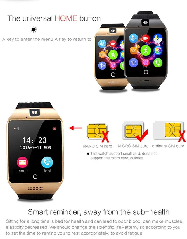 Alt view image 7 of 7 - Q18S 1.54 inch IPS Screen MTK6260A Bluetooth 3.0 Smart Watch Phone, Pedometer / Sedentary Reminder / Sleeping Monitor / Anti-Loss / Remote Camera / GSM / 0.3M Camera (Style 1)