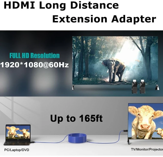 Alt view image 2 of 6 - HDMI Extender 165ft Audio Video 1080P Over Cat5 Cat6 Ethernet Cable Transmit Lossless Signal HDMI Long Distance Extension Adapter
