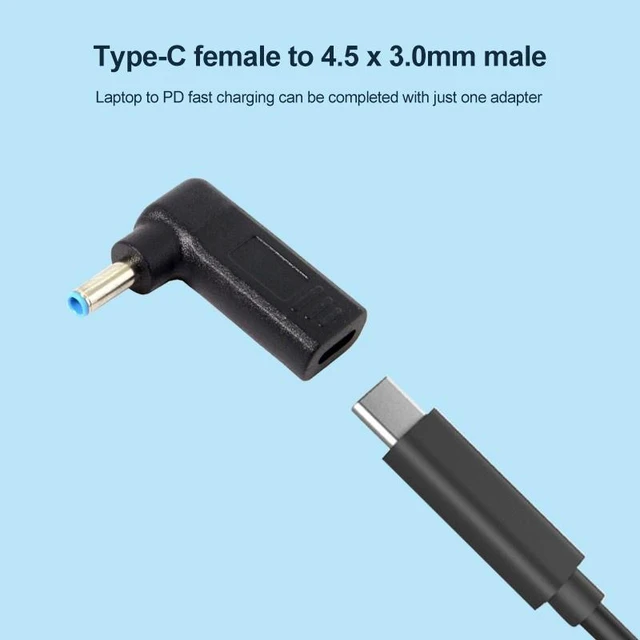 Main image of USB-C / Type-C Female to 4.5 x 3.0mm Male Plug Elbow Adapter Connector (Black)