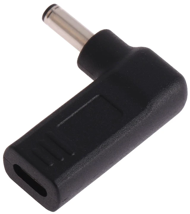 Alt view image 3 of 4 - USB-C / Type-C Female to 4.5 x 3.0mm Male Plug Elbow Adapter Connector (Black)