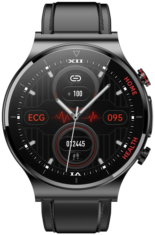 Main image of E300 1.32 Inch Screen Leather Watch Strap Smart Health Watch Supports Body Temperature Monitoring, ECG monitoring blood pressure (Black)