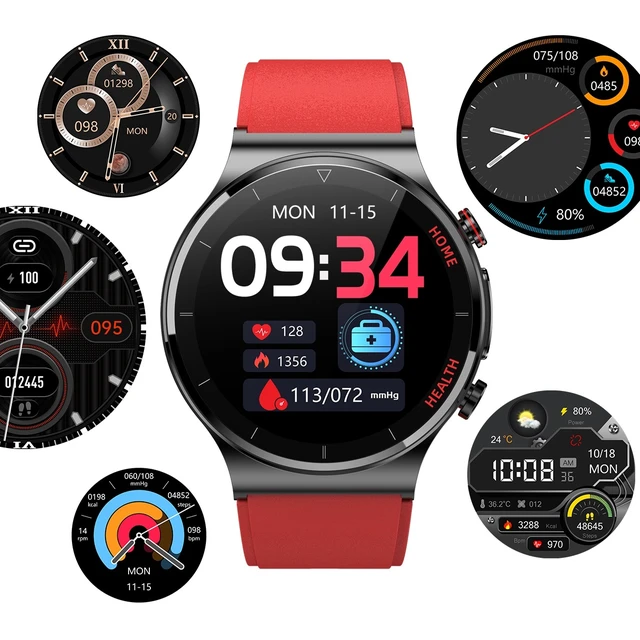 Alt view image 2 of 10 - E300 1.32 Inch Screen Leather Watch Strap Smart Health Watch Supports Body Temperature Monitoring, ECG monitoring blood pressure (Black)