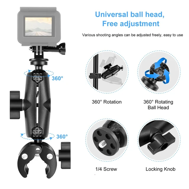 Alt view image 3 of 6 - PULUZ Motorcycle Crab Clamp Handlebar Fixed Mount Holder for GoPro and Other Action Cameras(Black)