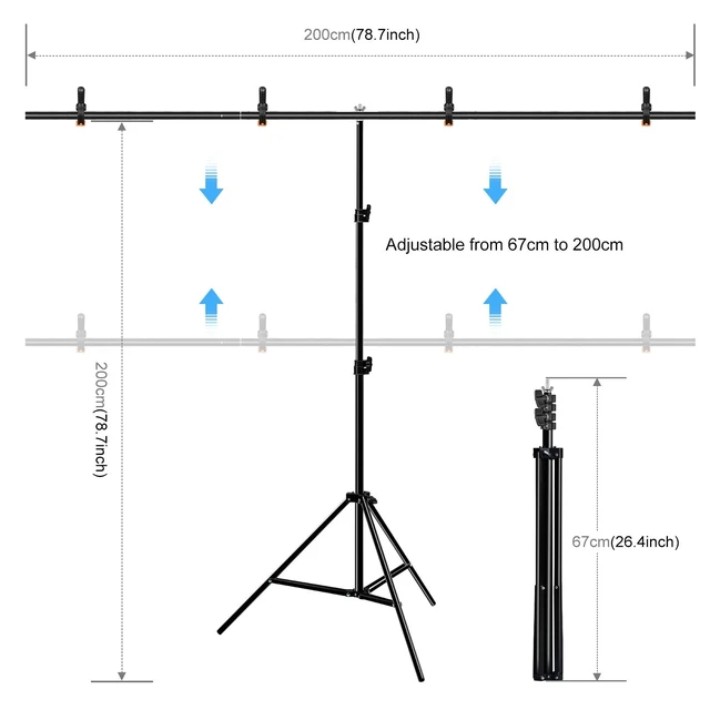 Alt view image 2 of 7 - PULUZ 2x2m T-Shape Photo Studio Background Support Stand Backdrop Crossbar Bracket Kit with Clips(Green) (Green)