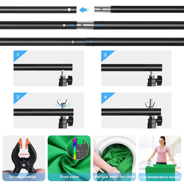 Alt view image 3 of 7 - PULUZ 2x2m T-Shape Photo Studio Background Support Stand Backdrop Crossbar Bracket Kit with Clips(Green) (Green)