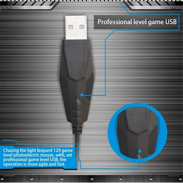 Alt view image 4 of 7 - 129 USB Universal Wired Optical Gaming Mouse with Counter Weight, Length: 1.3m(Black)