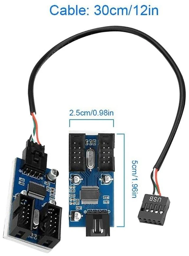 Main image of Rocketek HC427 9 Pin USB2.0 HUB Adapter One-to-Two Splitter Circuit Board