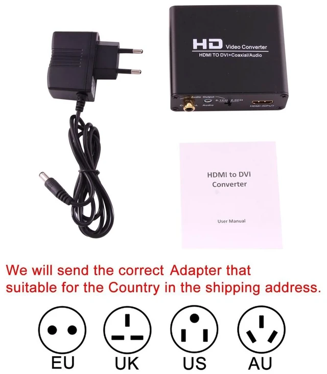 Alt view image 7 of 7 - NEWKENG X5 HDMI to DVI with Audio 3.5mm Coaxial Output Video Converter, EU Plug (Style 1)
