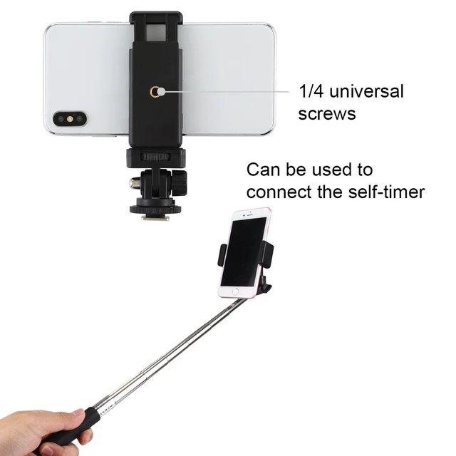 Alt view image 4 of 7 - PULUZ 1/4 inch Screw Thread Cold Shoe Tripod Mount Adapter with Phone Clamp