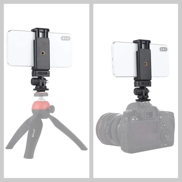 Alt view image 6 of 7 - PULUZ 1/4 inch Screw Thread Cold Shoe Tripod Mount Adapter with Phone Clamp